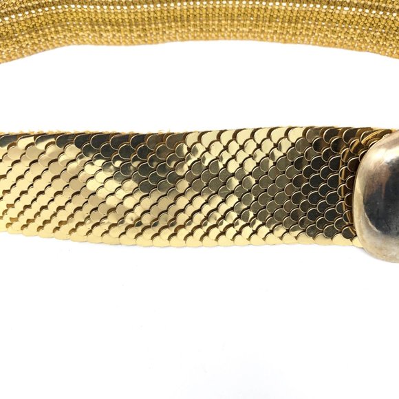 Vintage BRASS Fish Scale Belt, Retro Metal Belt, 80's Stretch Belt - Picture 5 of 6